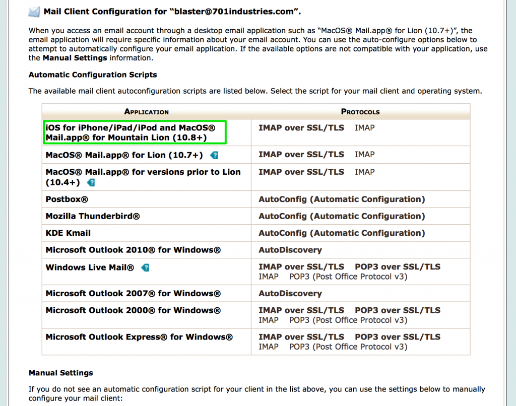 Automatic iOS mailbox setup in cPanel