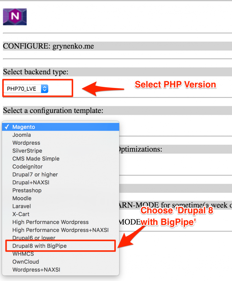 Selecting PHP Backend with Bigpipe support