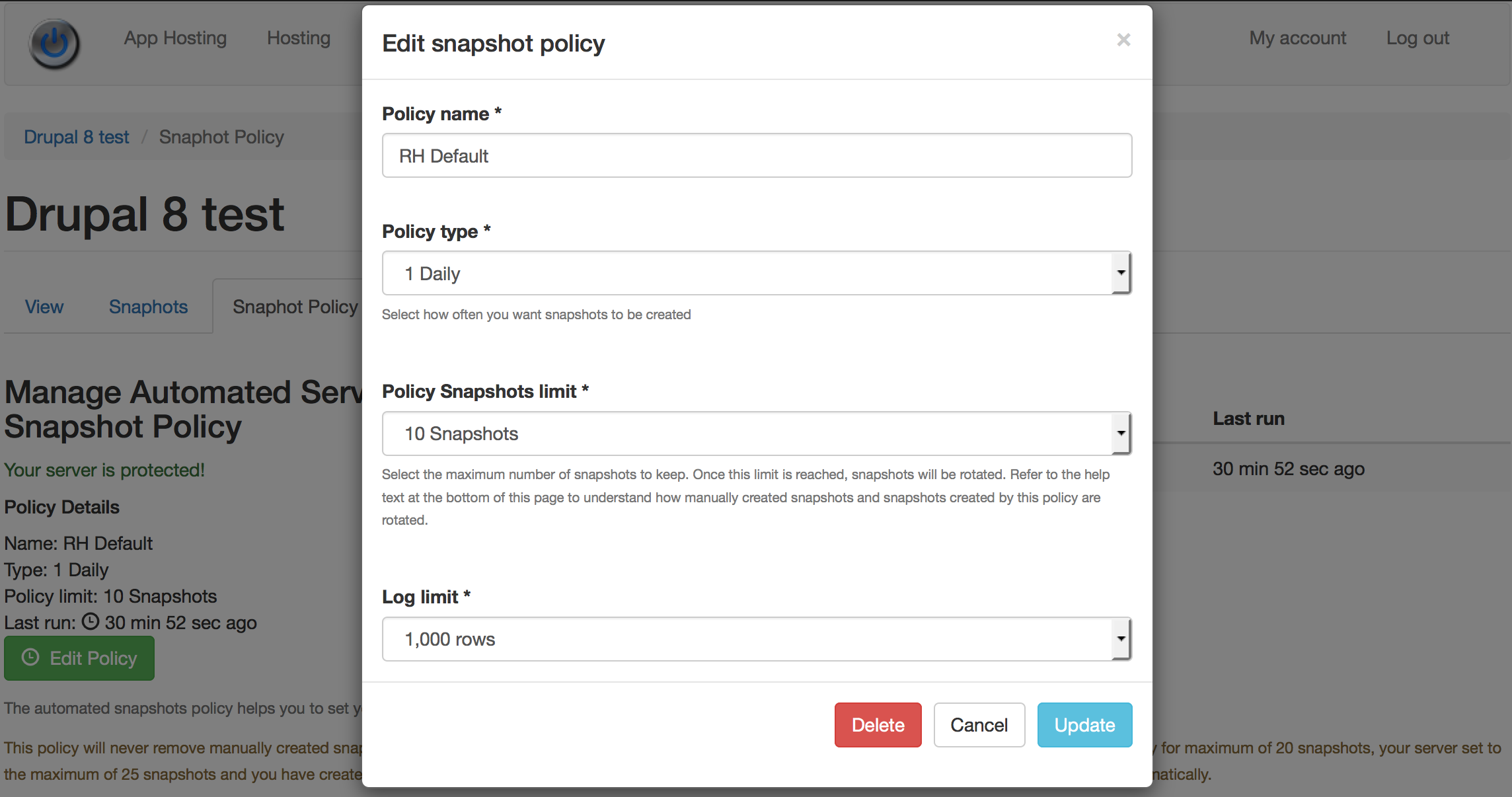 Screenshot: Edit snapshot policy form